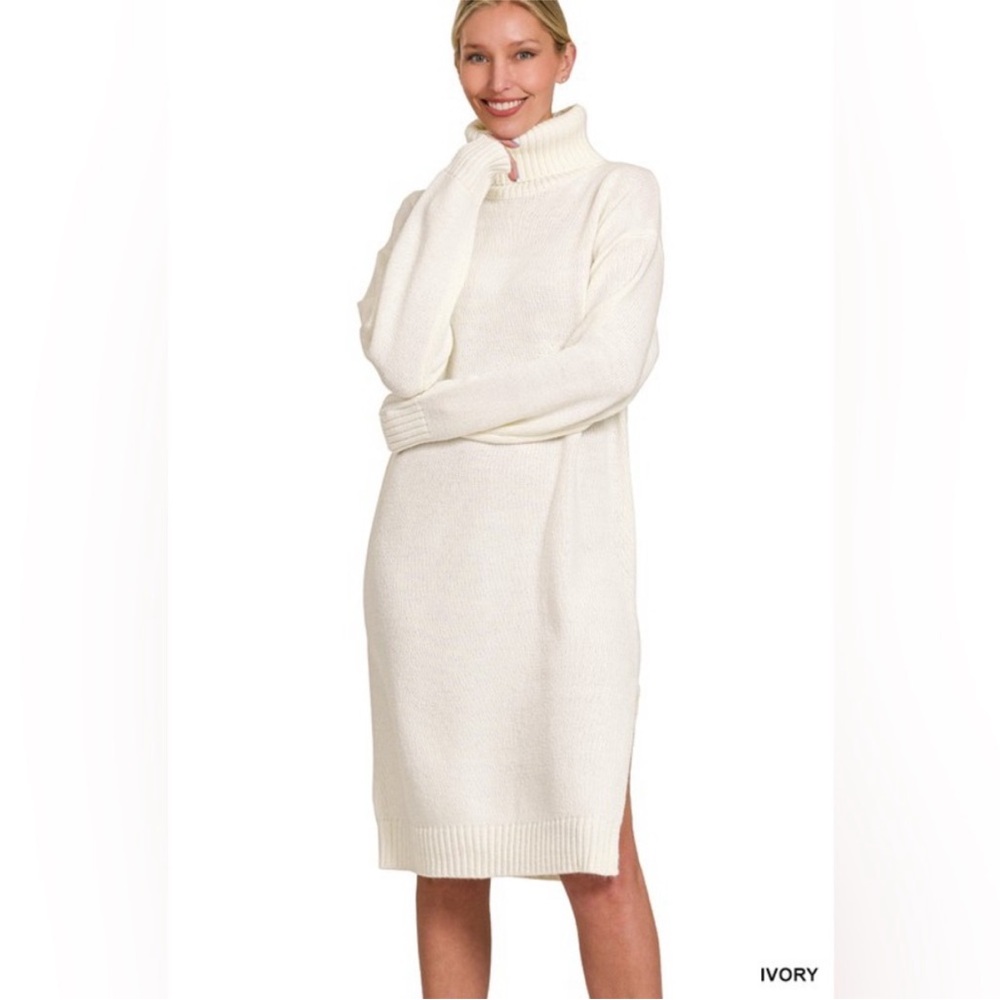Zenana Ivory Turtleneck Long Sleeve Knit Dress Sz L. New from wholesale